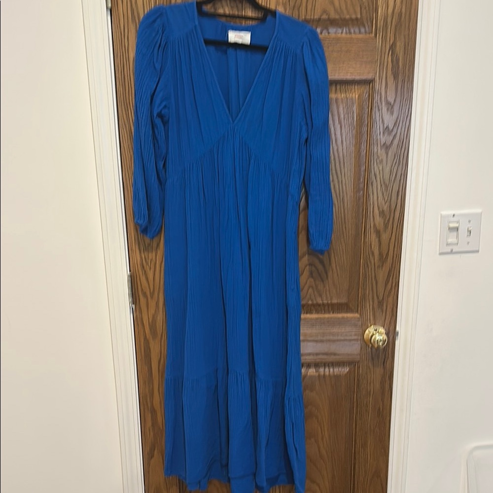 XiRENA Blue Bishop Sleeve V-Neck Sundress